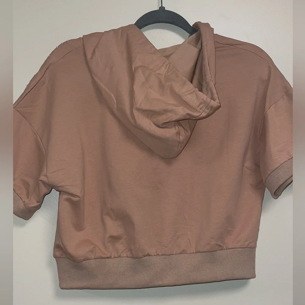 Amanda Rose Collection Tan Crop Top with Rhinestones - Picture 4 of 4